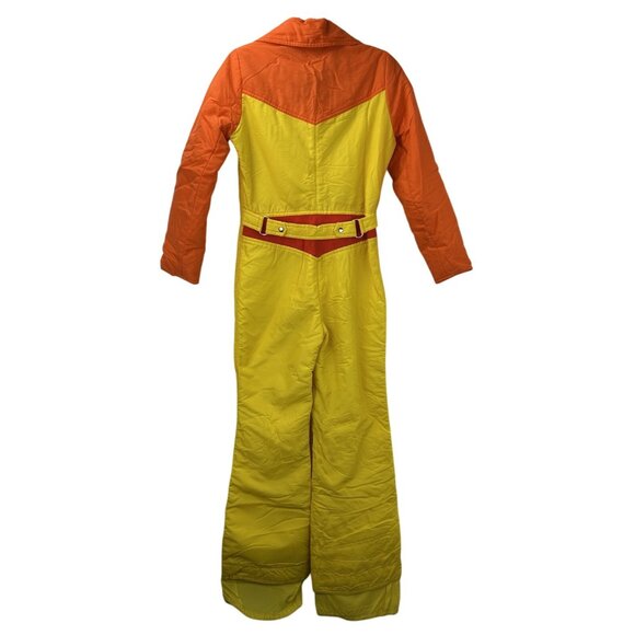 Vintage 70's Spinnerin by Gusti Womens Medium Ski Suit One Piece Orange/Yellow - Picture 2 of 16